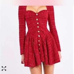 Miss circle size XS tweed Elegant Red Button-Up Dress